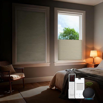 ZSTARR Motorized Skylight Shades Blackout Cellular Honeycomb Electric Blinds with Solar Panel Cordless Rechargeable with Remote for Roof and Slanted Windows Custom Size (Black Out Coffee)