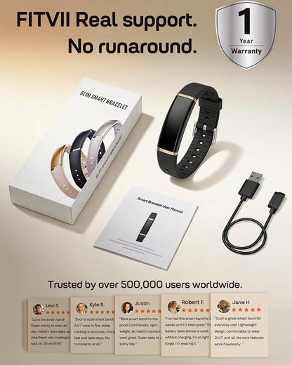 FITVII Ultra Slim Fitness Tracker Wristband, Health and Fitness Wearable with 24/7 Heart Rate, Blood Pressure and HRV Sleep Monitor, Subscription Free Activity Tracker for Android & iPhone
