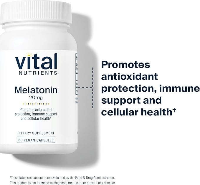 Vital Nutrients Melatonin 20mg - Vegan - Sleep Supplement to Support The Body's Natural Sleep Cycle* - Gluten, Dairy, Soy Free - 60 Capsules