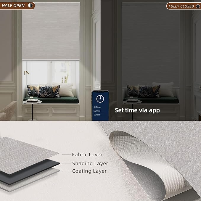 Motorized Blinds Roller Shade with Remote: Canisteo Automatic Smart Blind for Windows 100% Blackout, Electric Blinds Compatible with Alexa/Google Home/Apple Homekit, Customized Size, Pure Cream