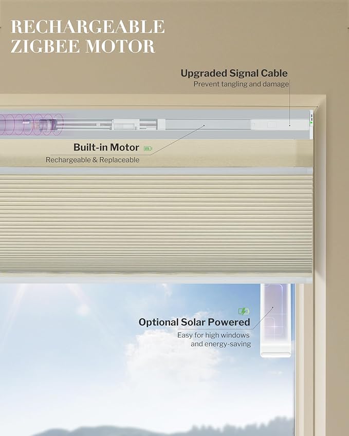 Graywind Motorized Day Night Cellular Shades with Remote, Smart Honeycomb Blinds Compatible with Alexa & Google Home, Custom Size Blackout/Privacy for Bedroom, Living Room & Home Office, Off White