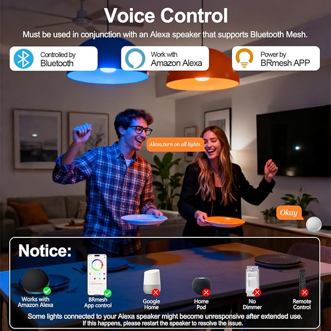 ILC G25 Globe Light Bulbs, App-Controlled Vanity Light Bulbs via Bluetooth Mesh,1600 Million Colors, 600LM, 6W, 60W Equivalent, 4000K Natural White, CRI>95+, E26 Base, Dimming via app only, 6 Pack