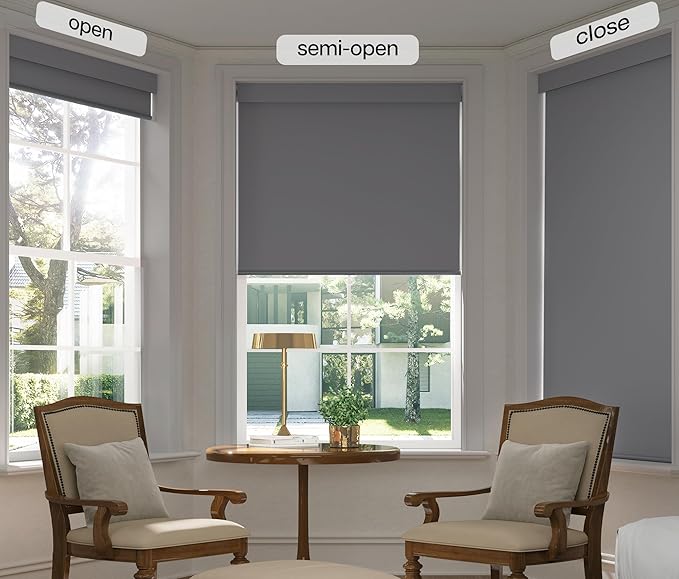 LazBlinds No Drill Blinds for Indoor Windows, Blackout Roller Shades, Cordless Window Blackout Blinds, Thermal Insulated Fabric UV Protection for Home and Office, 29.5" W x 72" H, Grey
