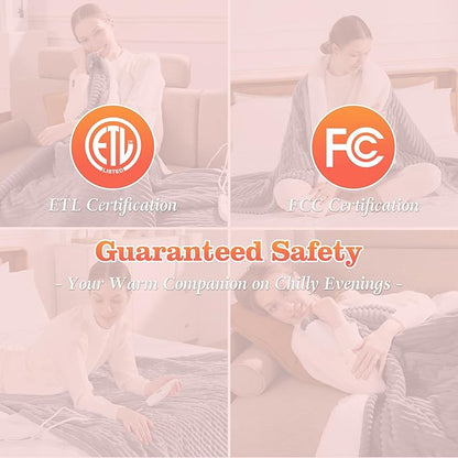 Heated Blanket Full Size Electric Blankets - Ultra Soft Warming Blanket for Bed with Fast Heating and Overheat Protection, 5 Heat Settings & 10hr Auto-off, Washable Heated Blanket FCC Certified (Grey)