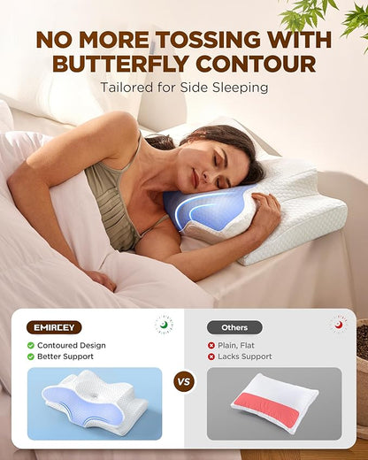 Emircey Clinical-Level Relief Cervical Neck Pillow for Sleeping, Ergonomic for Back Stomach Sleepers, Orthopedic Contour Memory Foam Pillow for Side Sleepers,Cooling Pillow for Neck Relief, Navy Blue
