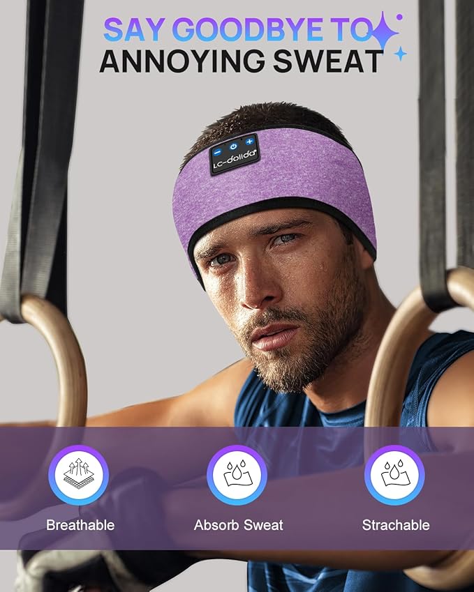 LC-dolida Headband Headphones Bluetooth Headband, Sleep Headphones Wireless Bluetooth with Ultra-Thin HD Stereo Speaker, Sleep Headband Earphones for Workout Yoga Insomnia Meditation Gifts