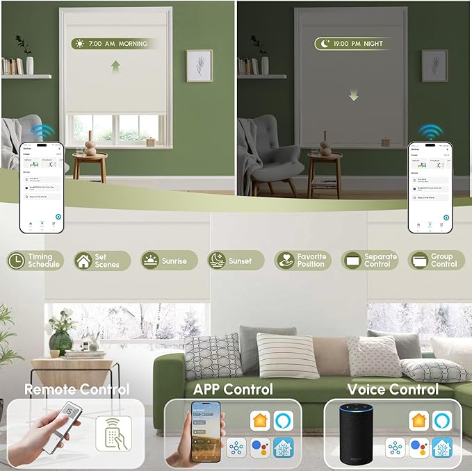FineTell Motorized Blinds with Remote, 100% Blackout Roller Shades Compatible with Alexa,Apple Homekit,Google Home APP and Voice Control, Customized Electric Blinds (100% Blackout Pure Cream)