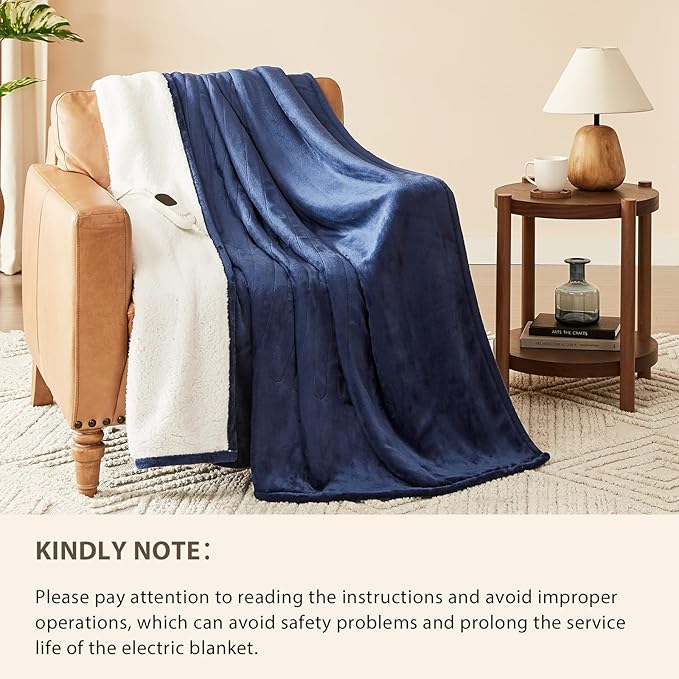 Homemate Electric Heated Blanket Full - 72"x84" Heating Blanket Full Size 1/2/4/6/8 Hours Auto-Off 10 Heat Level Over-Heat Protection Flannel Sherpa Big ETL Certification