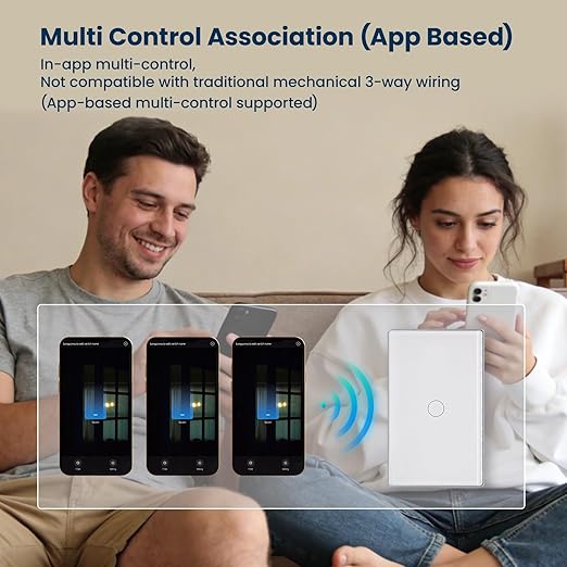 Smart Light Switch,1-Button,Aluminum Frame, Neutral Required,2.4GHz, Tuya Smart Life App,Voice Control,2.5D Curved-Edge Tempered Glass Panel,White