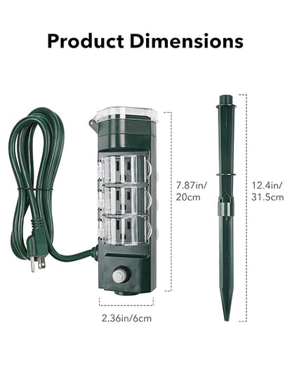 HBN Outdoor Power Strip Timer with Photocell, Countdown Yard Stake(2, 4, 6, 8 Hour),Outside Lights Timer Dusk to Dawn,Weatherproof Extension Cord for Halloween/Christmas Decoration Lights, 6 Outlets