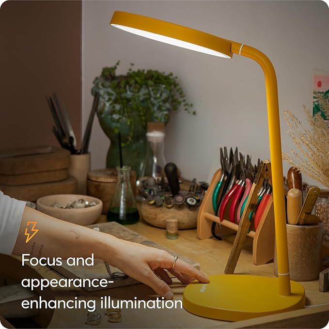 Lumie Task - 10,000 Lux Adjustable Bright Light Therapy Desk Lamp for Mood and Energy Boost and Winter Blues Relief, Crystal Clear Illumination and Maximum Visual Comfort - Golden Yellow