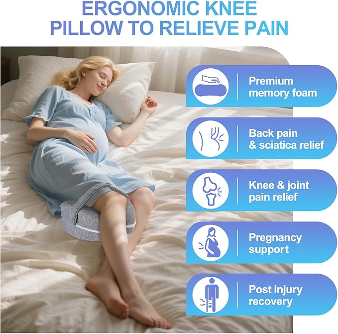 Knee Pillow for Side Sleepers for Back Pain,Leg Pillow for Side Sleepers, Memory Foam Cushion Knee Support Pillows,Pain Relief, Pregnancy Travel Pillow with Extra Washable Cover