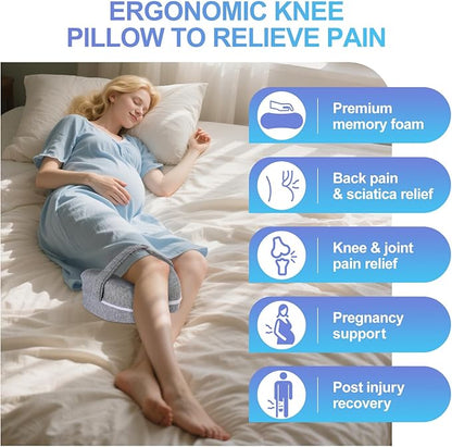 Knee Pillow for Side Sleepers for Back Pain,Leg Pillow for Side Sleepers, Memory Foam Cushion Knee Support Pillows,Pain Relief, Pregnancy Travel Pillow with Extra Washable Cover