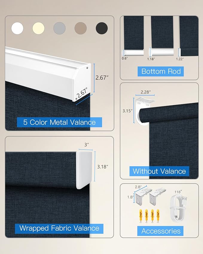 Motorized Roller Shade with Remote Control, Blackout Electric Shade for Windows Compatible with Alexa Google via Hub, Rechargeable Smart Window Blind Customized Size (Fabric Navy Blue)