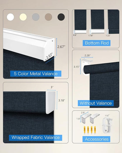 Motorized Roller Shade with Remote Control, Blackout Electric Shade for Windows Compatible with Alexa Google via Hub, Rechargeable Smart Window Blind Customized Size (Fabric Navy Blue)