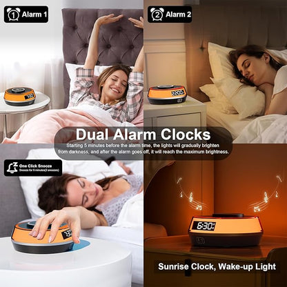 Wireless Charger Alarm Clock for Bedroom, 5W Bluetooth Speaker, 12 Soothing Sounds Machine, Dual Alarms, RGB Light, Ideal Gift for Heavy Sleepers, Adults, Teens, Kids, Senior(Black)