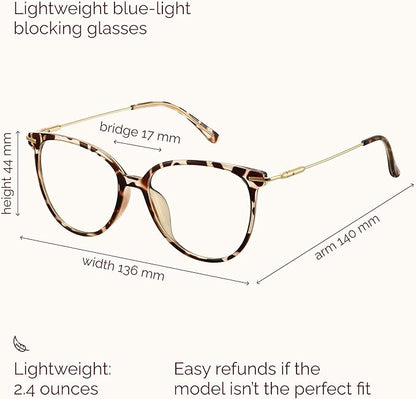 Gaoye Blue Light Blocking Glasses - Trending Round TR90 Frames, Metal Arms, UV400 Protection - Matching Soft Case