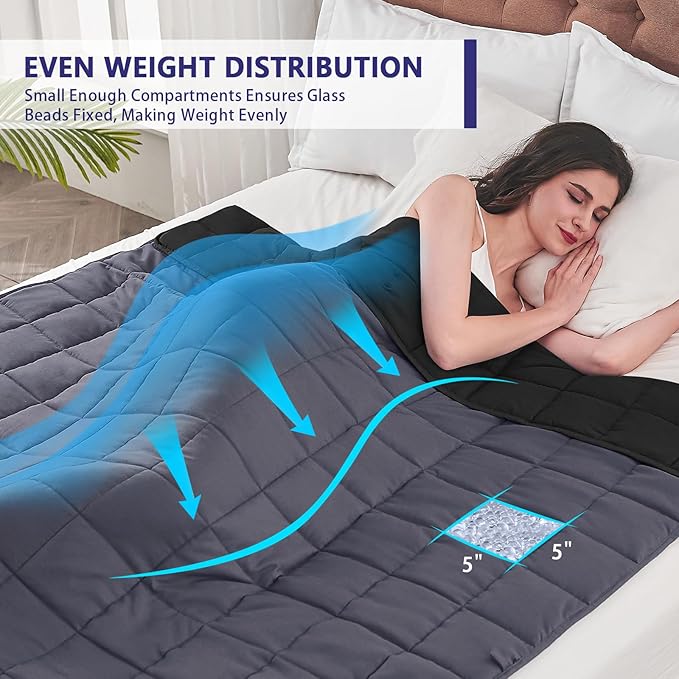 King Size Weighted Blanket for Adults (20 lbs, 80” x 87”, Grey& Black) Cooling Heavy Blanket for Sleeping Perfect for 190-210 lbs, Breathable Blanket for Adults & Couple All Season, Machine Washable