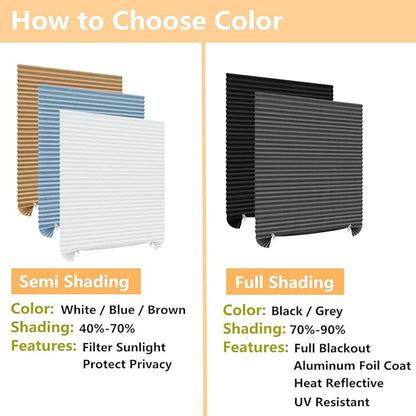 Window Blinds Cordless No Drill Cut to Size Clip On Stick On Self Adhesive Temporary Blinds Pleated Paper Blinds for Windows Doors Shades for Home Nursery Bedroom Kitchen Bathroom