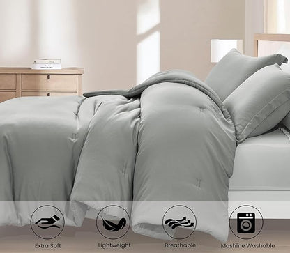 Chezmoi Collection Cliff 3-Piece Lightweight Cooling Comforter Set, Oversized King - Rayon Derived from Bamboo & Polyester Blended, Soft Breathable Bedding for Hot Sleepers, Light Gray