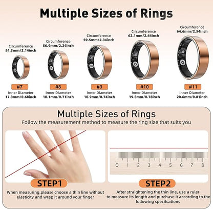 Smart Ring with Sleep Monitoring, Step Counting, Heart Rate, Blood Oxygen for iPhone and Android, No Subscription Fee, IP68 Waterproof Health Tracker (Black, 9)