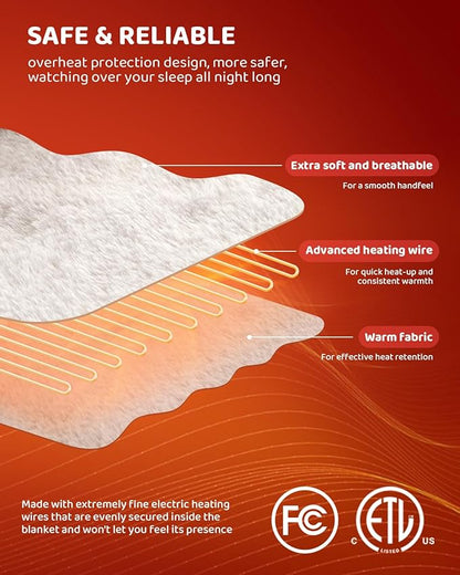 Heated Blanket Electric Blanket Throw Size, Super Soft Cozy Upgraded Flannel Heating Blanket with 9 Heating Levels & 1-9 Hours Auto Off, Fast Heat & Overheat Protection, 50" x 60", Blush White