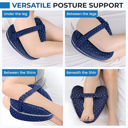 Knee Pillow for Side Sleepers Hip Pain,Alignment Pillows for Side Sleepers with Adjustable Strap,Leg Pillow for Side Sleeping,Shaped Memory Foam Pillows Relieving Leg, Back, Knee,Grid Blue (Navy Blue)