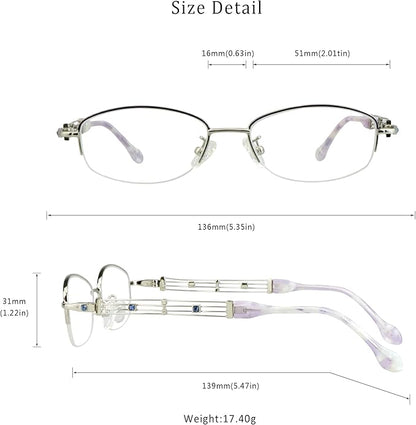 LifeArt Alloy Semi-Rimless Reading Glasses,Blue Light Blocking Glasses, Anti Eyestrain, Computer Gaming Glasses, TV Glasses for Women Men, Anti Glare (Purple, +2.00 Magnification)
