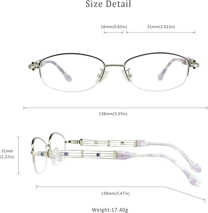 LifeArt Alloy Semi-Rimless Reading Glasses,Blue Light Blocking Glasses, Anti Eyestrain, Computer Gaming Glasses, TV Glasses for Women Men, Anti Glare (Purple, +1.75 Magnification)