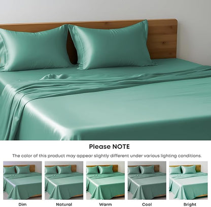LINENWALAS King Flat Sheet Only - Rayon Derived from Bamboo Silk Bed Sheet, Premium Breathable Cooling Sheet, Soft Top Sheet (King, Aqua)
