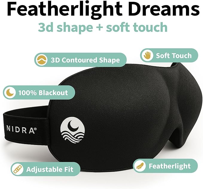 Nidra Contoured Sleep Mask for Side Sleepers – Zero Pressure Fit, Light Blocking Eye Shade for Sleeping & Travel – Pink, Standard Size