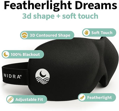 Nidra Contoured Sleep Mask for Side Sleepers – Zero Pressure Fit, Light Blocking Eye Shade for Sleeping & Travel – Blue, Standard Size