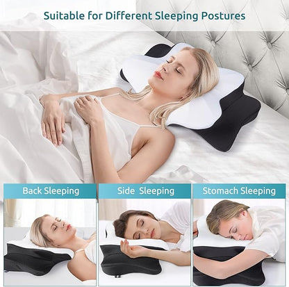 DONAMA Cervical Pillow for Neck Pain Relief,Contour Memory Foam Pillow,Ergonomic Orthopedic Neck Support Pillows for Side,Back and Stomach Sleepers with Breathable Pillowcase-Black