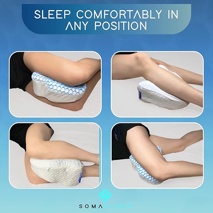 SelectSoma Knee Pillow for Side Sleepers with Cooling Memory Foam Gel Cover - Leg Cushion for Pain Relief in Sciatica, Back, Hips, Knees, and Joints - Body Positioner for Maternity, Rest, and Sleep
