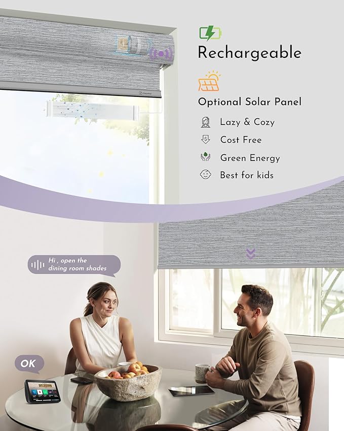 Graywind Motorized 100% Blackout Roller Shades Compatible with Alexa Google via Hub Window Blinds Remote Control Rechargeable Battery Motor with Valance for Smart Home and Office (D-Jacquard Grey)