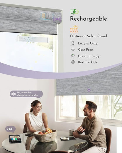 Graywind Motorized 100% Blackout Roller Shades Compatible with Alexa Google via Hub Window Blinds Remote Control Rechargeable Battery Motor with Valance for Smart Home and Office (D-Jacquard Grey)
