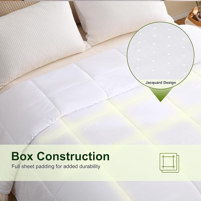 YOUR MOON Luxurious Lightweight Wool Comforter Twin Size, Lightweight Summer Comforter/Duvet Insert, 100% Natural Australian Wool Filled, Jacquard Rayon Derived from Bamboo Shell(White)
