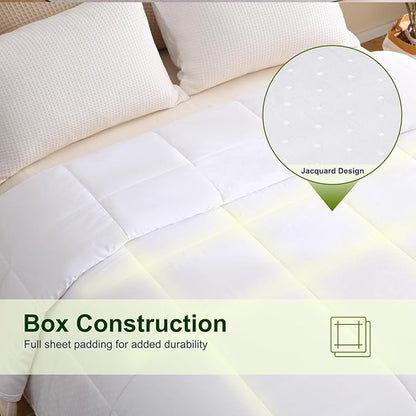 YOUR MOON Luxurious Lightweight Wool Comforter Twin Size, Lightweight Summer Comforter/Duvet Insert, 100% Natural Australian Wool Filled, Jacquard Rayon Derived from Bamboo Shell(White)