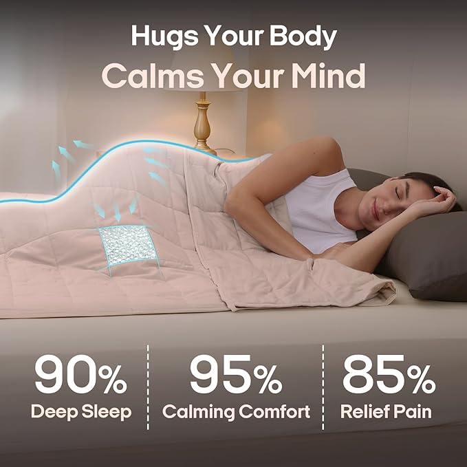 ZonLi Weighted Blanket for Adults (60"x80", 15lbs, Light Pink) Queen Size High Breathability Cooling Heavy Blanket, Soft Material with Premium Glass Beads, All-Season, Easy Care