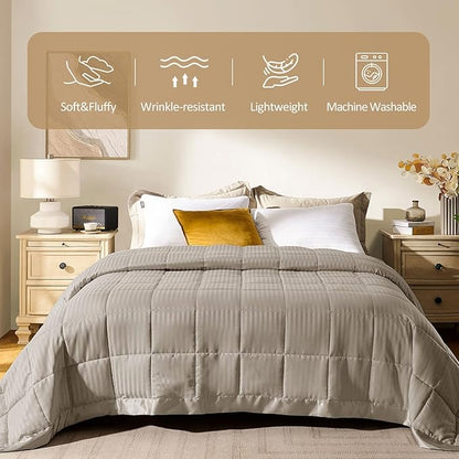 downluxe Queen Size Blanket with Satin Trim, Lightweight Down Alternative Blankets Queen Size for All Season, Machine Washable (Sand, 90x90 Inch)