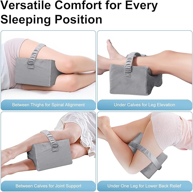 Knee Pillow for Side Sleepers,Leg Pillow for Sciatica,Back,HIPS,Knees,Joints Pain Relief,Pillows for Between Legs While Sleeping Spine Alignment Support & Relieves Pressure,Basic Strap,Natural Grey