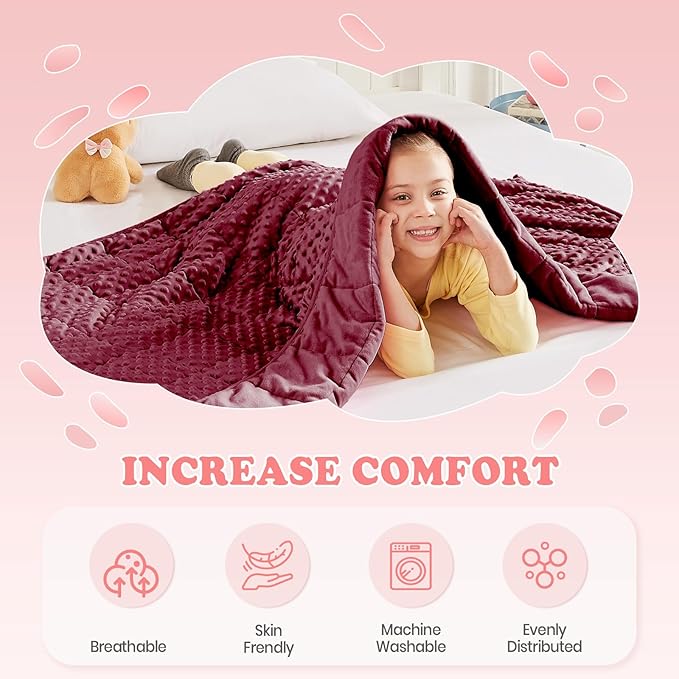 HOSUKKO Weighted Blanket - 7 lbs Burgundy Thciken Heavy Blanket - Small Size Breathable Comfortable Blanket(41 * 60 inches, 7 lbs)