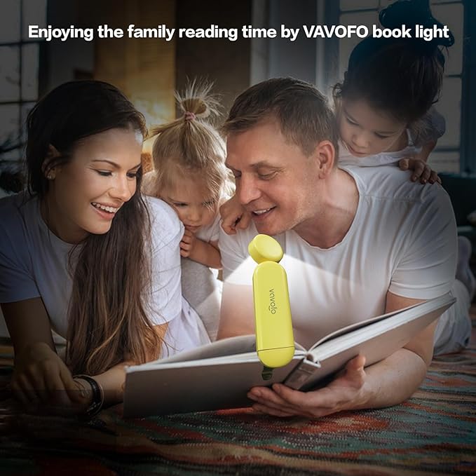 VAVOFO USB Rechargeable Book Light, Blue Light Blocking, Amber Clip-On Bookmark Shaped Reading Light with 6 LEDs and 9 Modes for Bedtime Reading