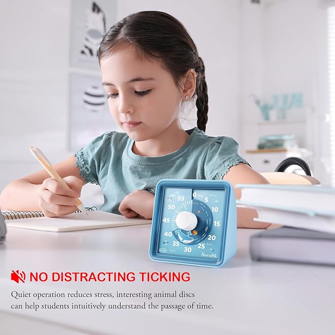 Secura 60-Minute Visual Countdown Timer for Kids & Adults, Classroom Time Management Tool (Blue & Blue)