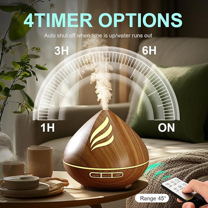 Essential Oil Scent Diffuser: 500ML Aroma Diffuser with Remote Control, Large Fragrance Aromatherapy Diffuser, Mist Humidifier with 14 Colors LED Lights and Auto-Off for Home