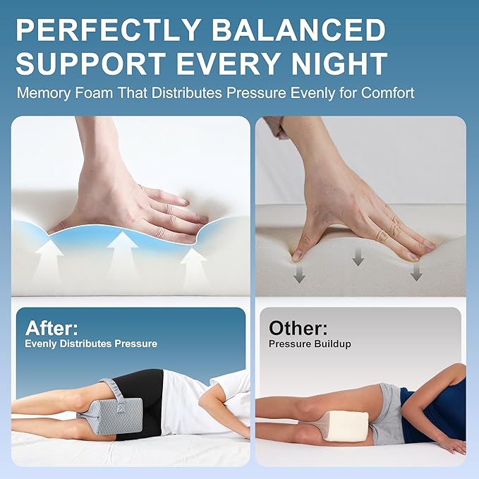 Knee Pillow for Side Sleepers,Cooling Leg Pillow for Sciatica, Knees,Back,Joints Between Legs,HIPS Pain Relief When Side Sleeping,Spine Aligning Support for Surgery Recovery, Pregnancy