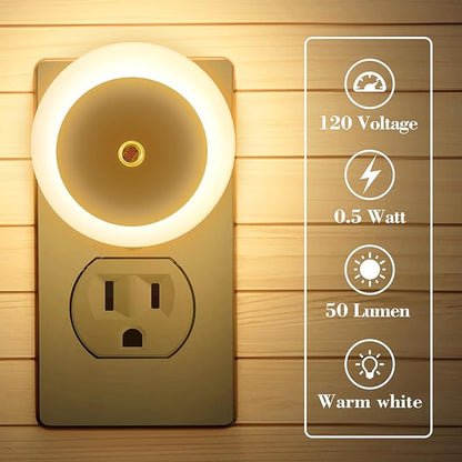 KINUR 6 Pack Night Light, LED Night Lights Plug into Wall with Dusk to Dawn sensors, Plug in Night Lights for Kids Room, Bedroom, Bathroom, Baby Nursery,Stair Lights, Hallway Light, Warm White