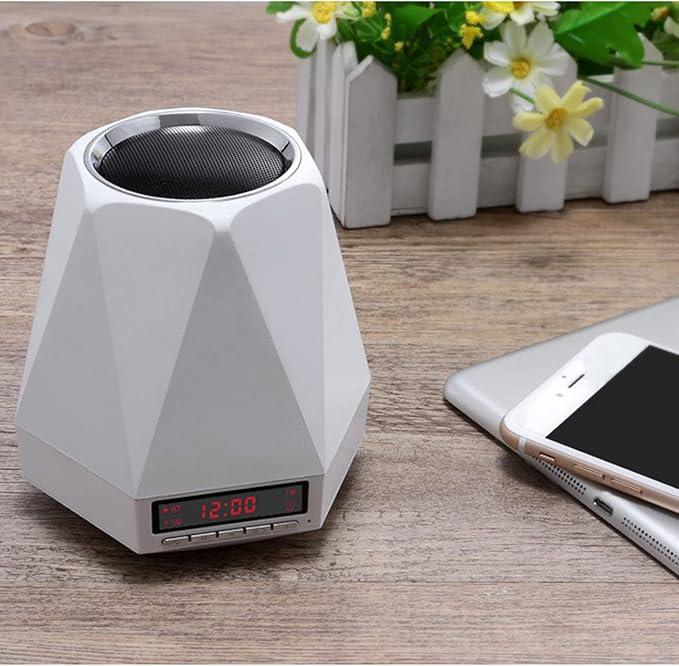 Smart Wake Up Light Alarm Clock, t-Button Dimmable LED Colorful Night Subwoofer 360 ° Stereo Surround Sound,Black(Crack White)