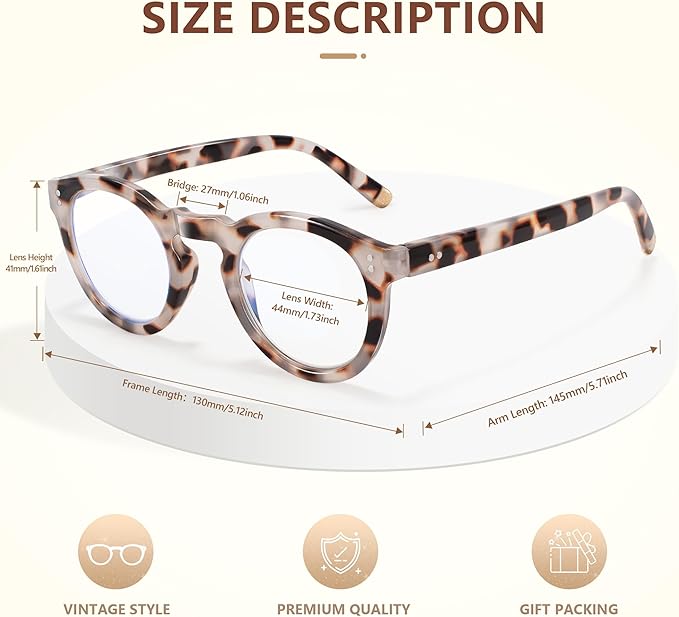 EASY READ Retro Round Blue Light Blocking Reading Glasses for Women,Anti UV Readers for Women with Spring Hinge