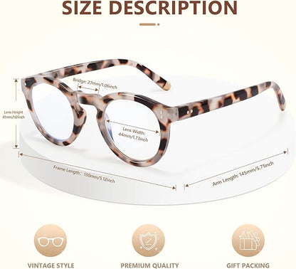 EASY READ Retro Round Blue Light Blocking Reading Glasses for Women,Anti UV Readers for Women with Spring Hinge
